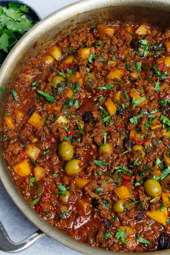 Puerto Rican Picadillo in a large skillet.