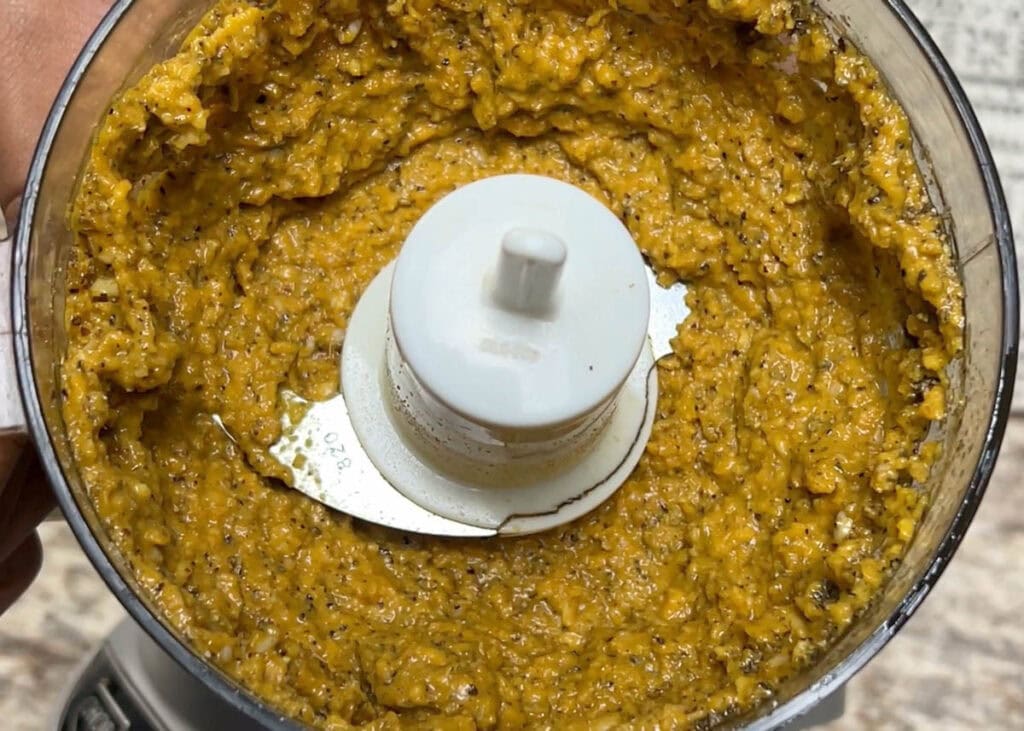 Garlic marinade in a small food processor.