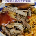 Pernil & arroz con gandules in a bowl.