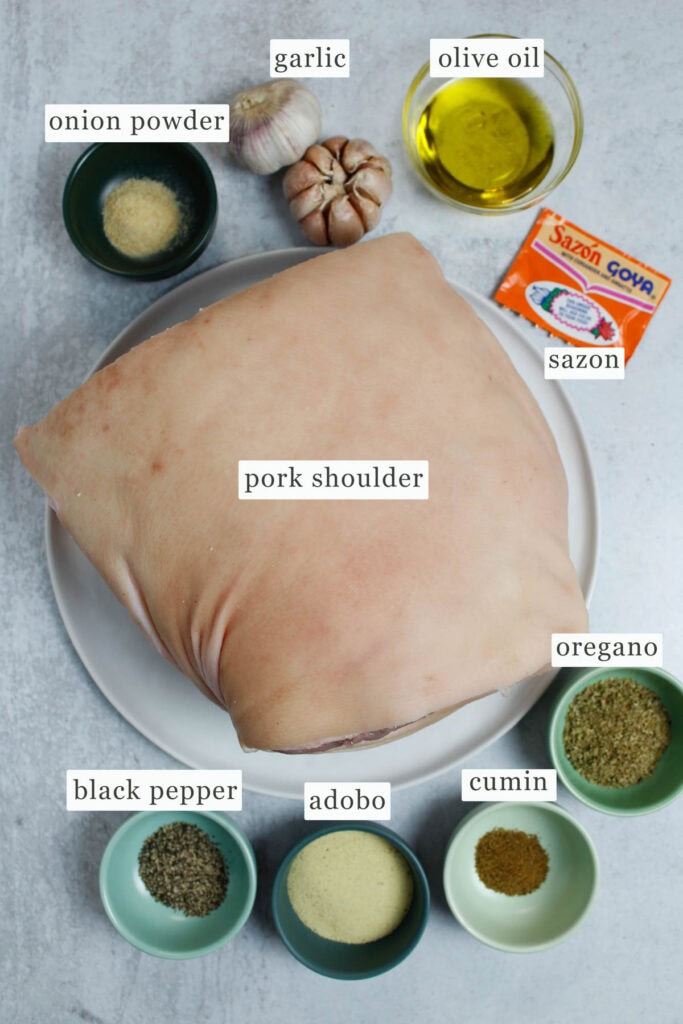 Puerto Rican Pernil ingredient layout.