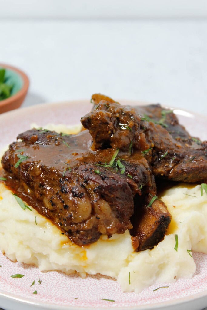 Oven Braised Short Ribs over mashed potatoes.